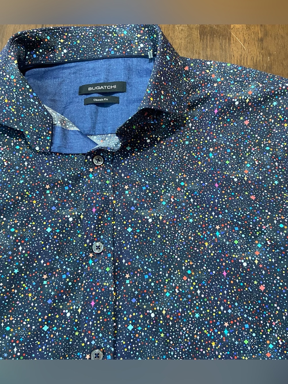 Bugatchi Classic Fit Shirt Mens L Long Sleeve Button Up Celestial Star Galaxy